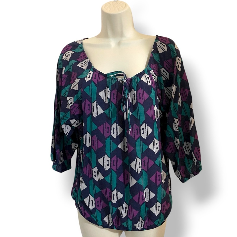 Old Navy Women's Blouse - Purple and Teal Geometric Small